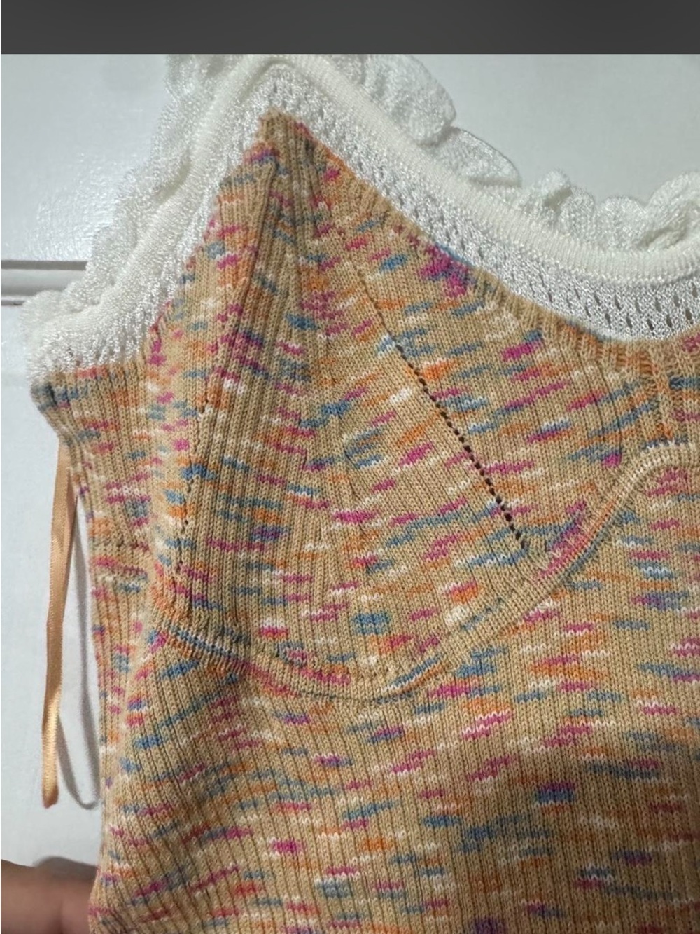 Missoni Multicolor Speckled Knit Camisole with White Crochet Trim - Picture 2 of 4